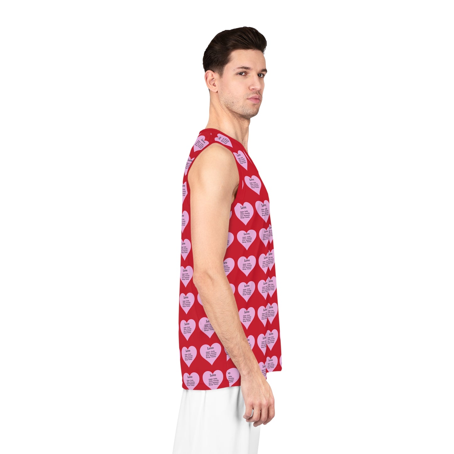 Love Heart All-Over-Print Basketball Jersey (Dark Red)