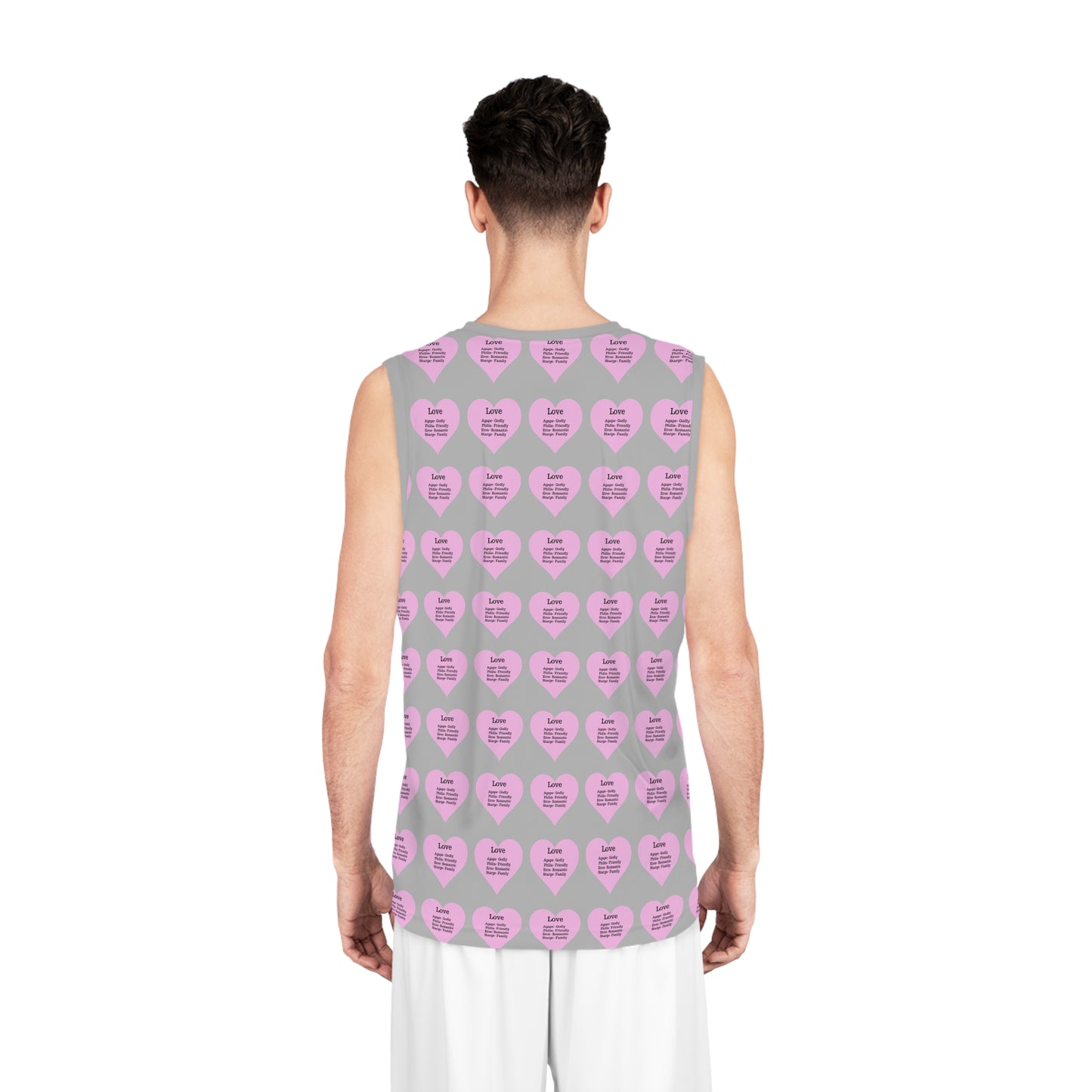 Love Heart All-Over-Print Basketball Jersey (Light Grey)