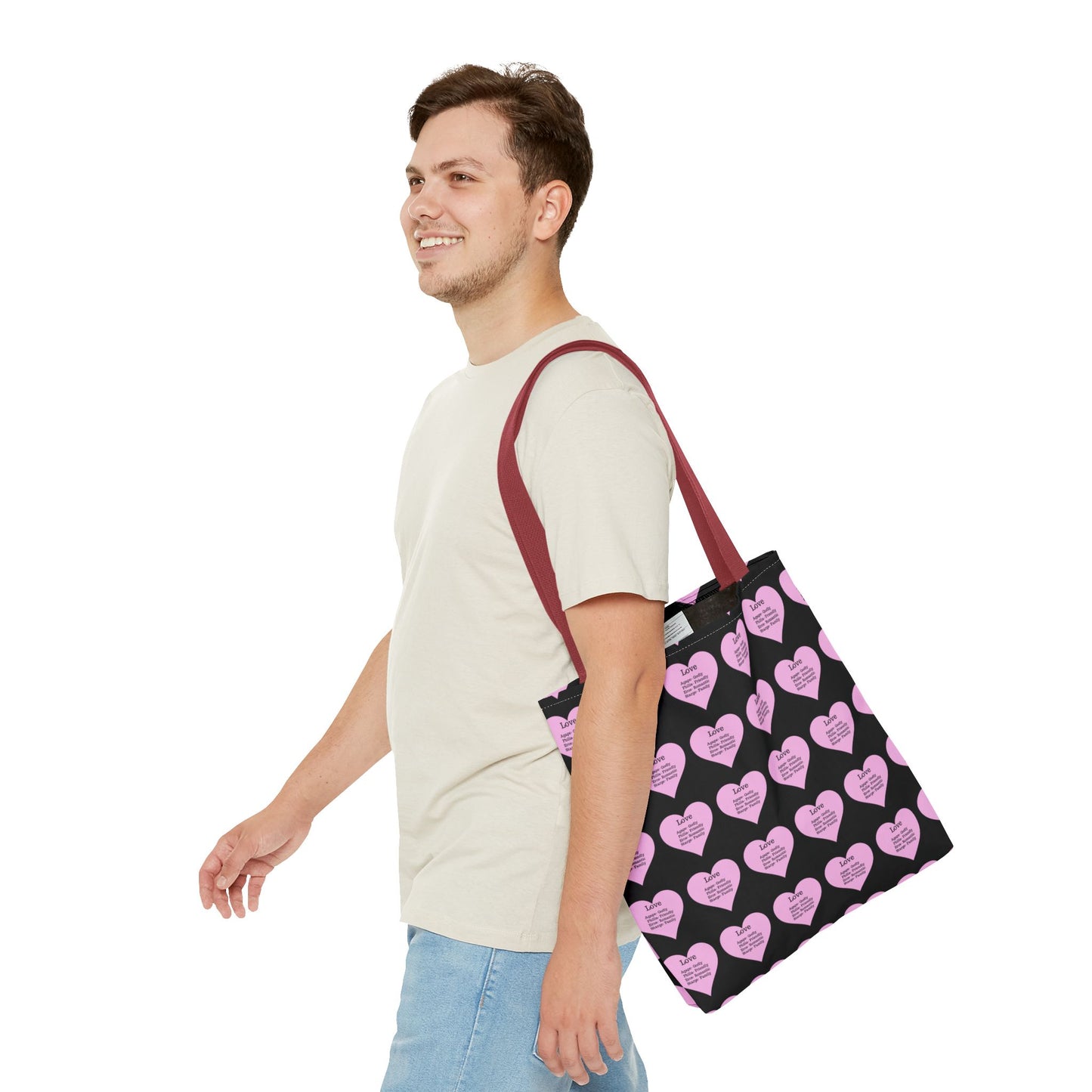 Pink Hearts Tote Bag (Black)