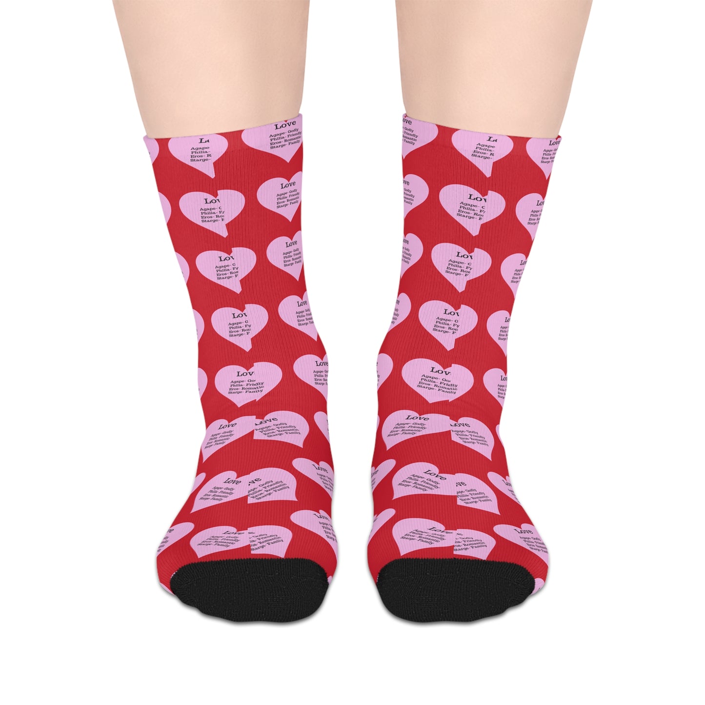 The Love Hearts Mid-Length Socks (Dark red)