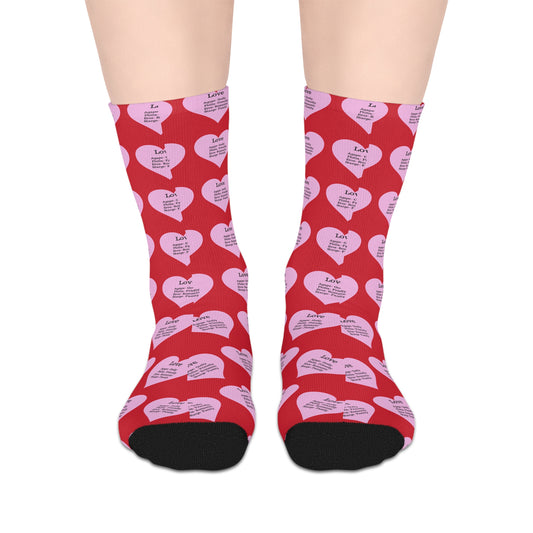 The Love Hearts Mid-Length Socks (Dark red)
