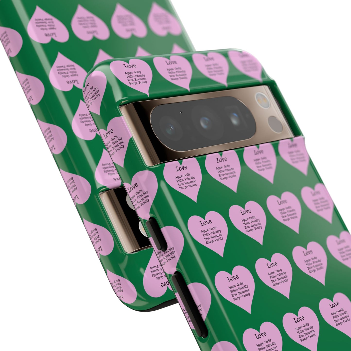 Hearts-A-Flutter Phone Case (iPhone, Google Pixel)(Dark green)
