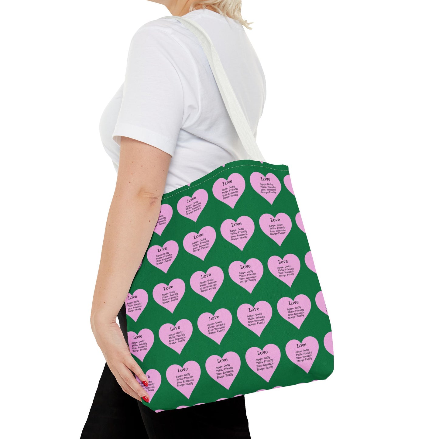 Pink Hearts Tote Bag (Dark green)