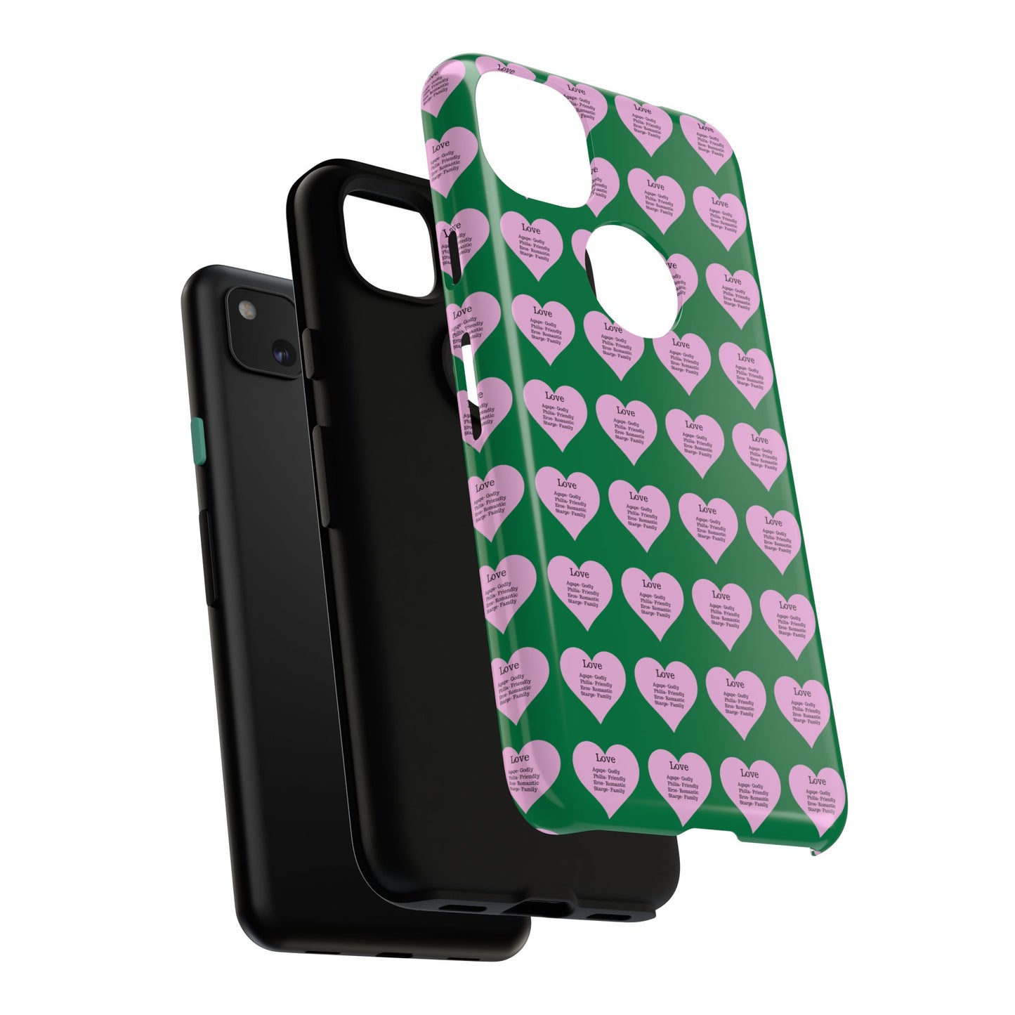 Hearts-A-Flutter Phone Case (iPhone, Google Pixel)(Dark green)