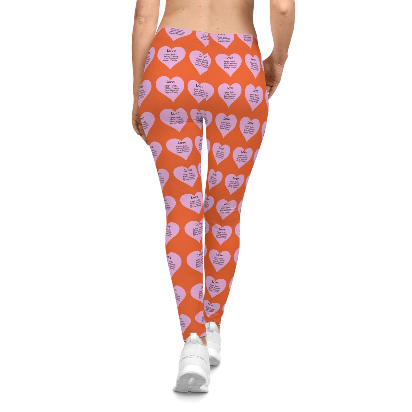 Playful Pink Heart Print Women's Casual Leggings (Orange)