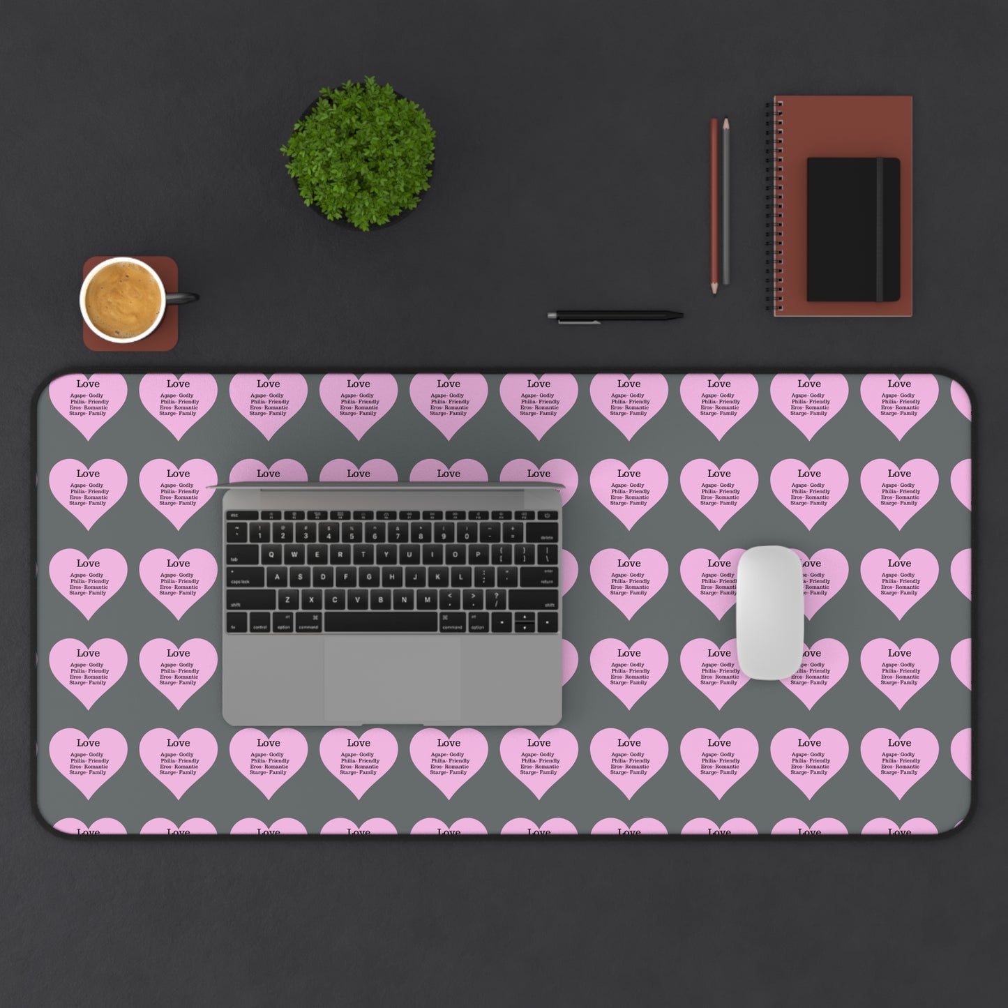 Love Hearts Desk Mat (Dark grey)