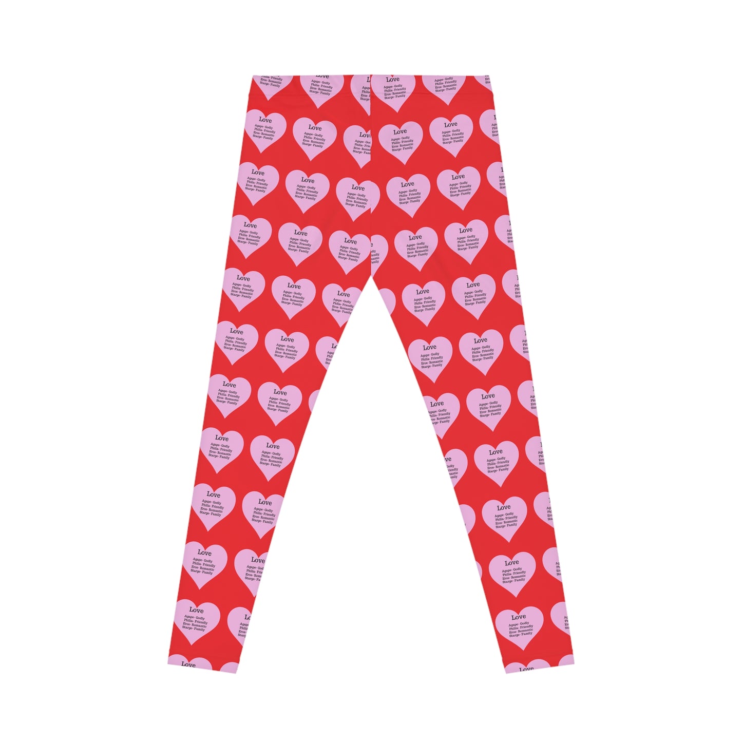 Playful Pink Heart Print Women's Casual Leggings (Red)