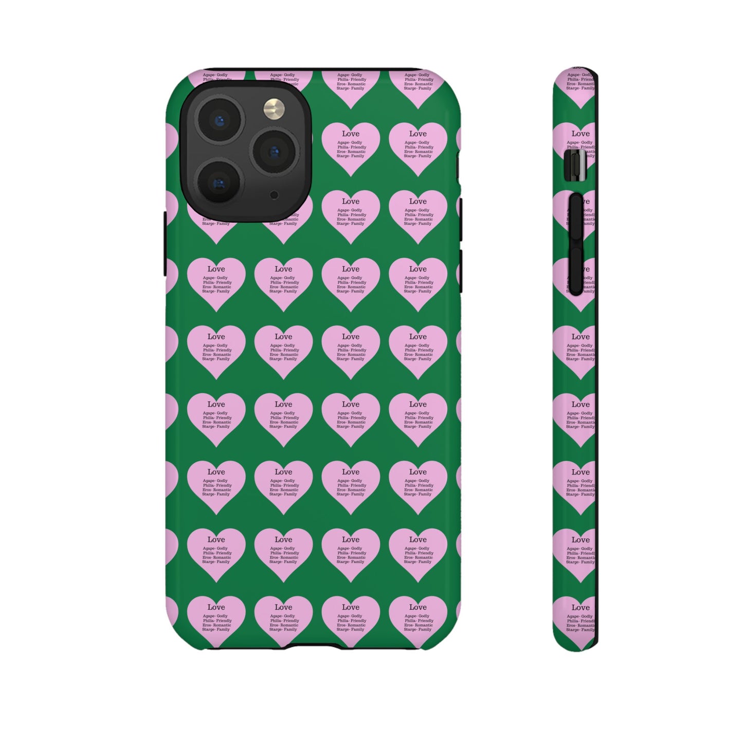 Hearts-A-Flutter Phone Case (iPhone, Google Pixel)(Dark green)