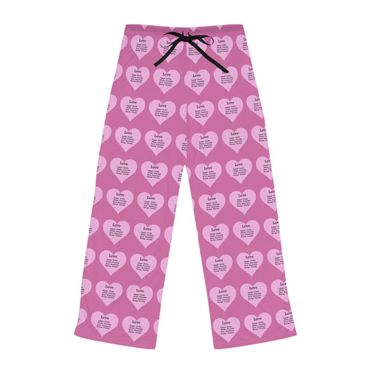 Cozy Heart Print Women's Pajama Pants (Light Pink)