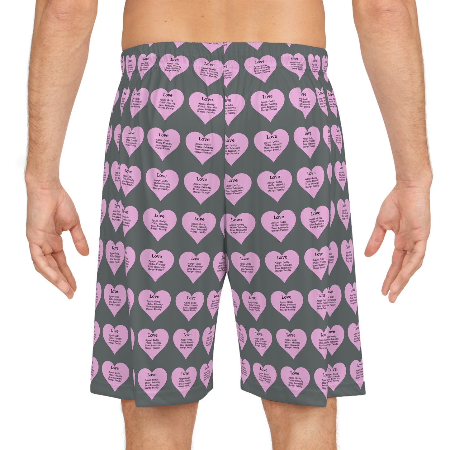 Love Heart All-Over-Print Basketball Shorts (Dark Grey)