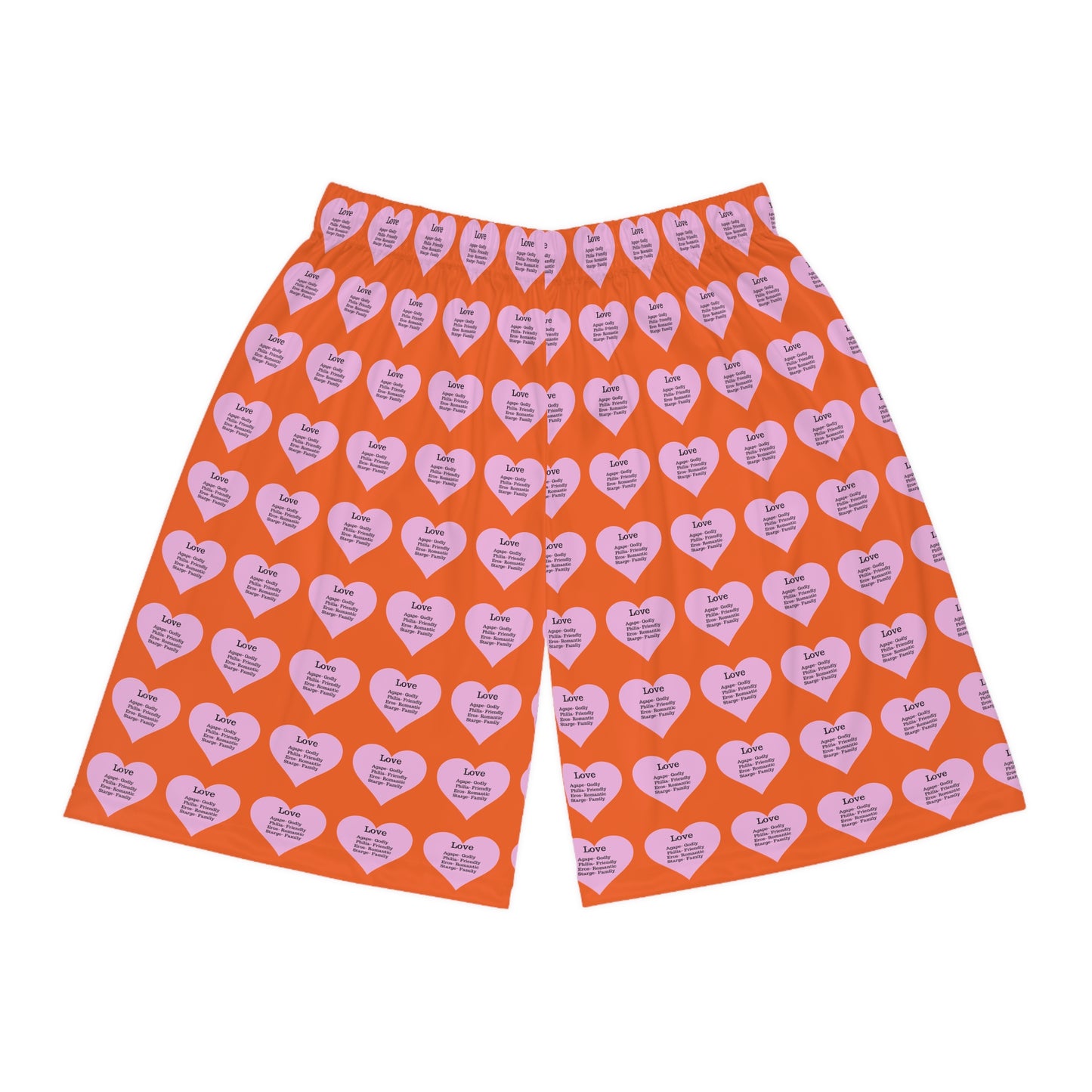 Love Heart All-Over-Print Basketball Shorts (Orange)