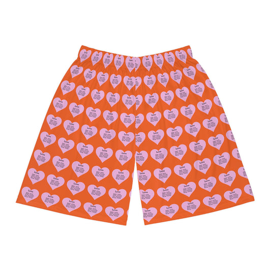 Love Heart All-Over-Print Basketball Shorts (Orange)