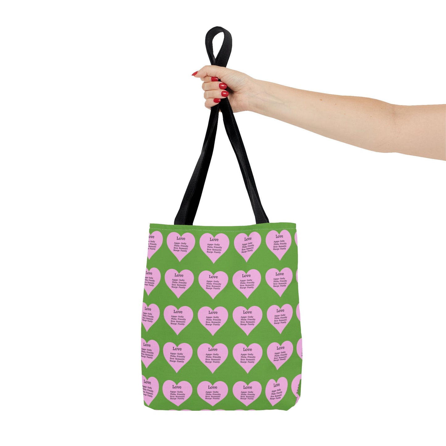 Pink Hearts Tote Bag (Green)