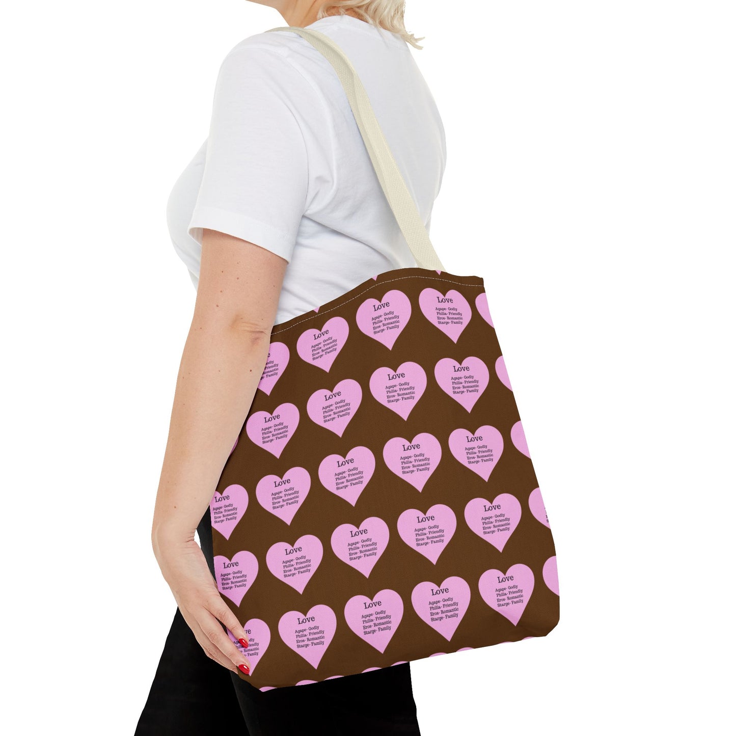 Pink Hearts Tote Bag (Brown)