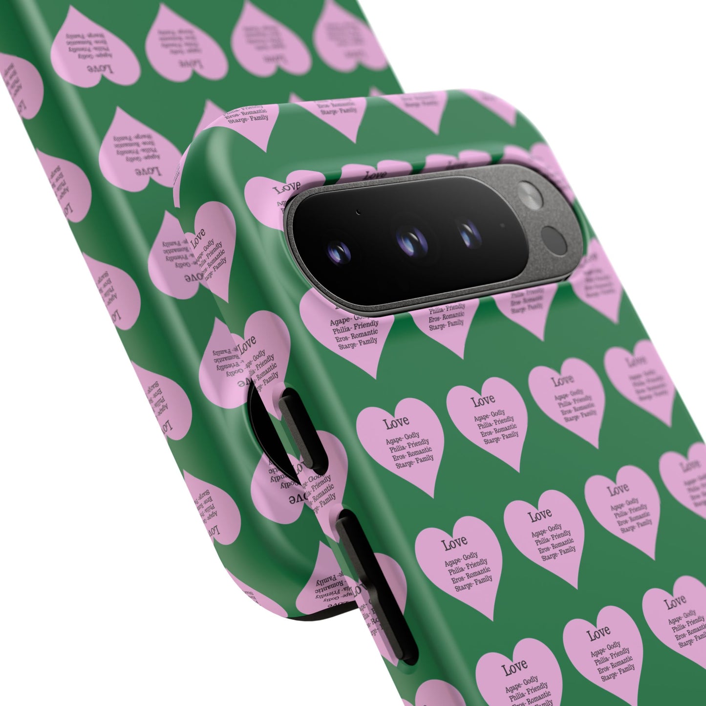 Hearts-A-Flutter Phone Case (iPhone, Google Pixel)(Dark green)
