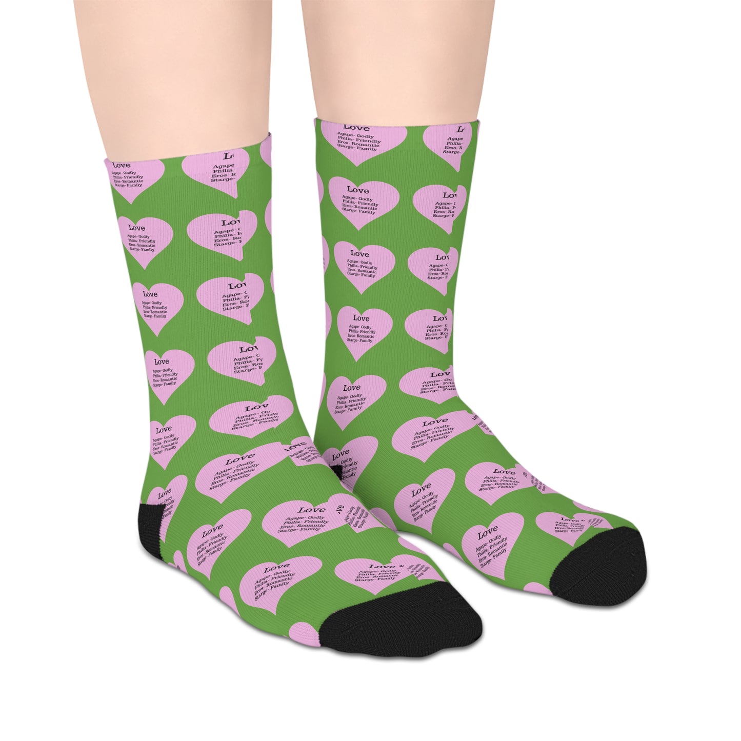 The Love Hearts Mid-Length Socks (Green)