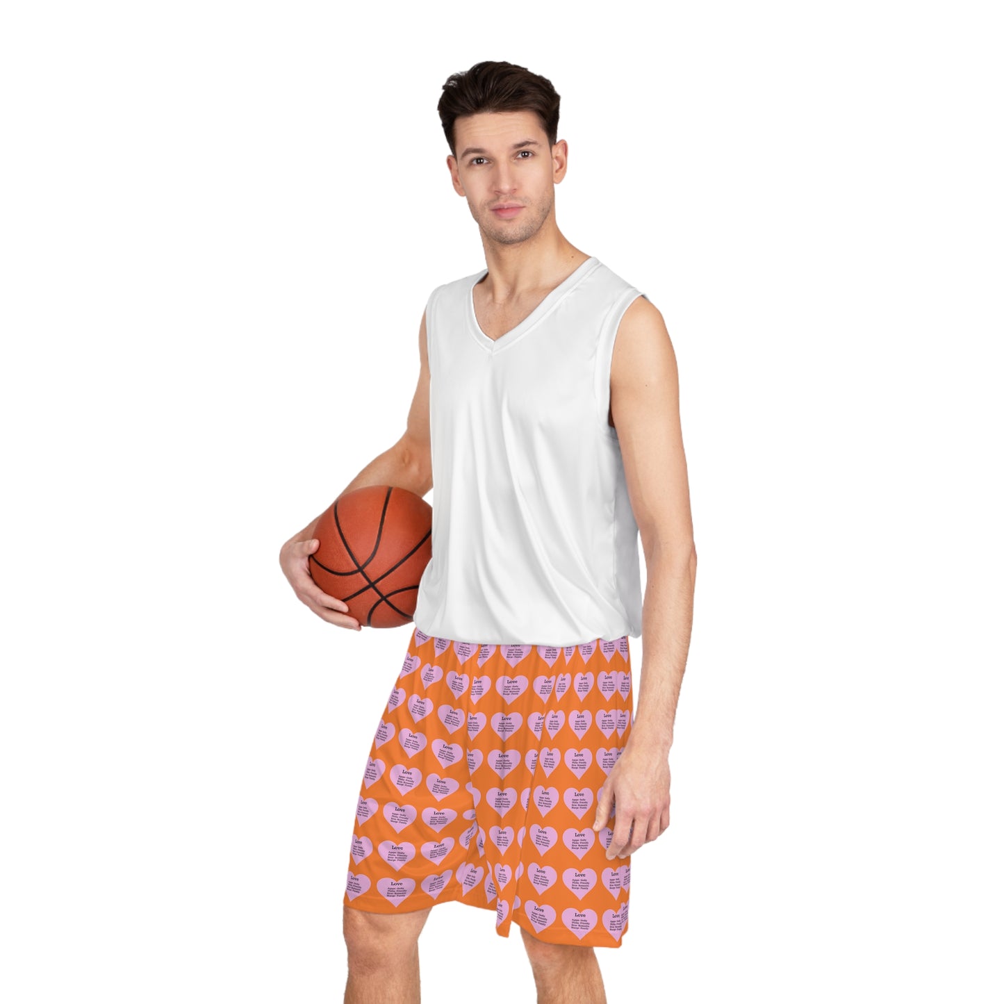 Love Heart All-Over-Print Basketball Shorts (Crusta)