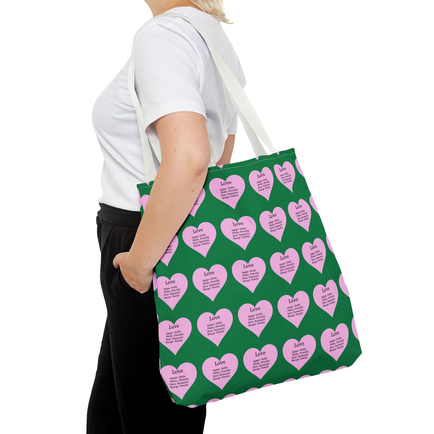 Pink Hearts Tote Bag (Dark green)