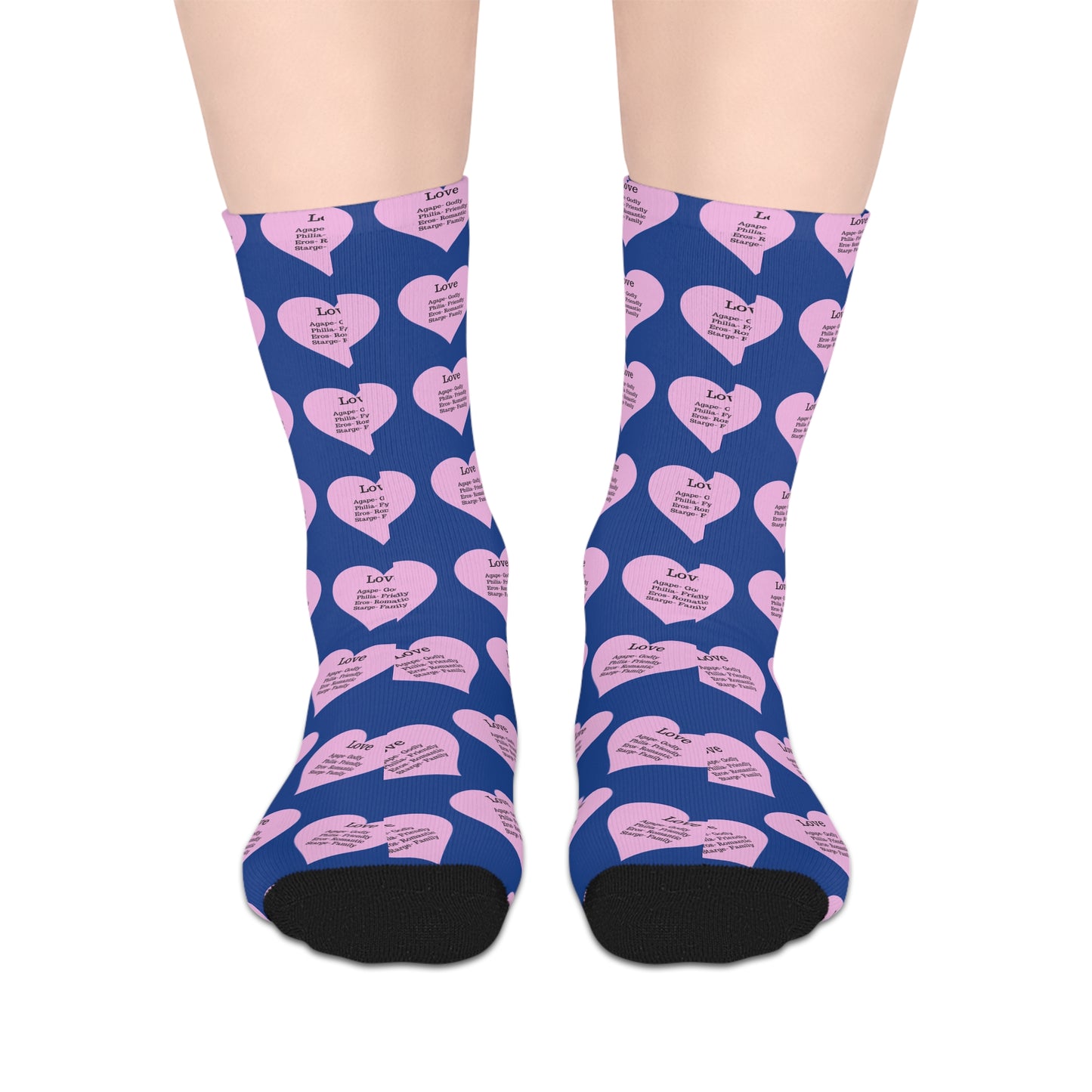 The Love Hearts Mid-Length Socks (Dark blue)