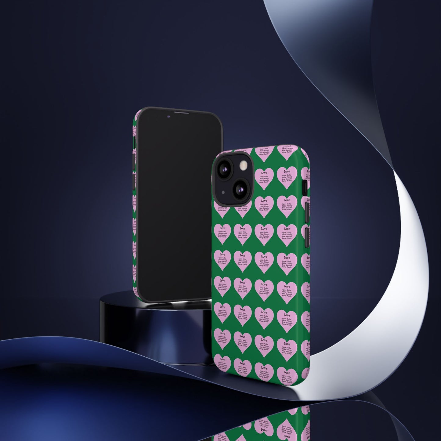 Hearts-A-Flutter Phone Case (iPhone, Google Pixel)(Dark green)