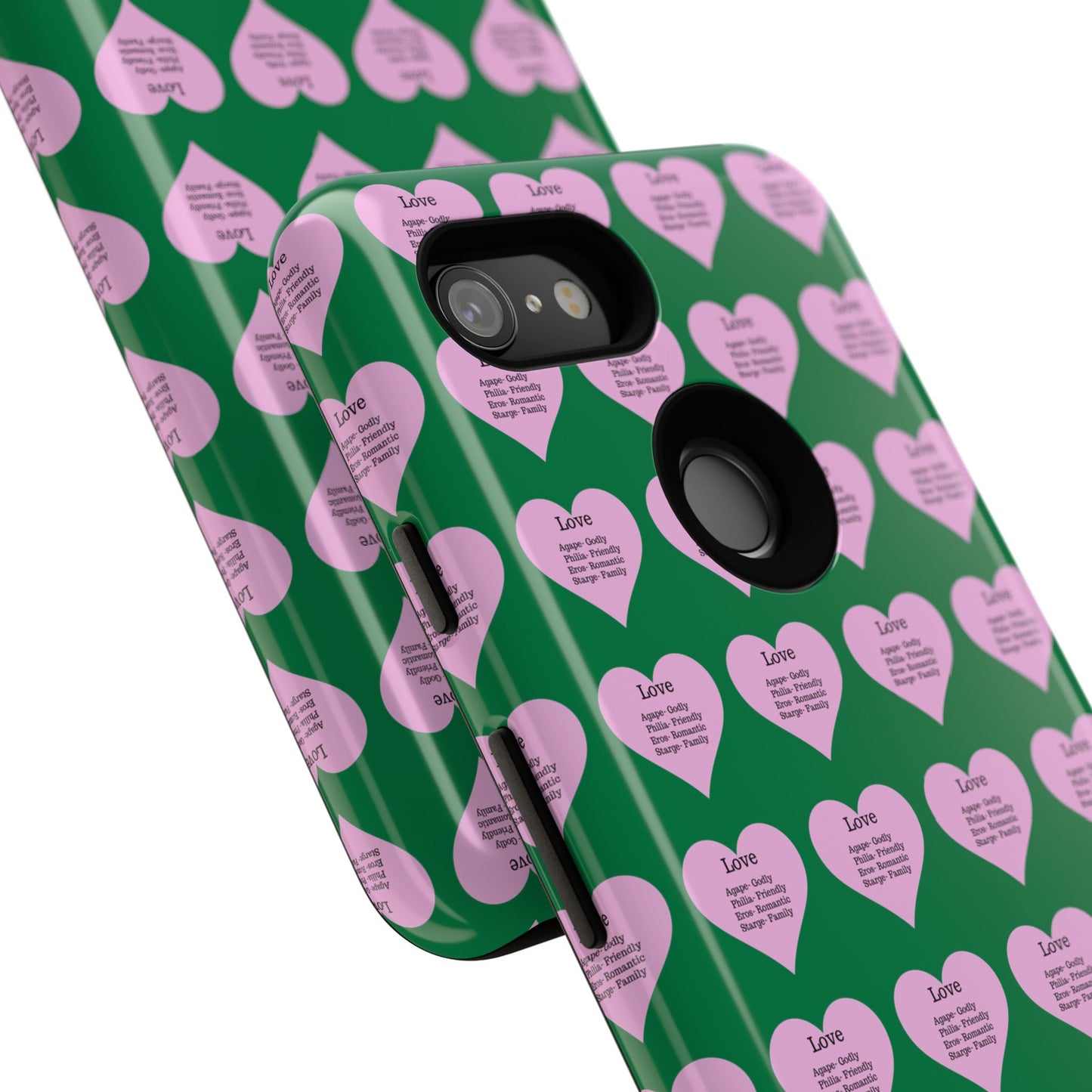 Hearts-A-Flutter Phone Case (iPhone, Google Pixel)(Dark green)