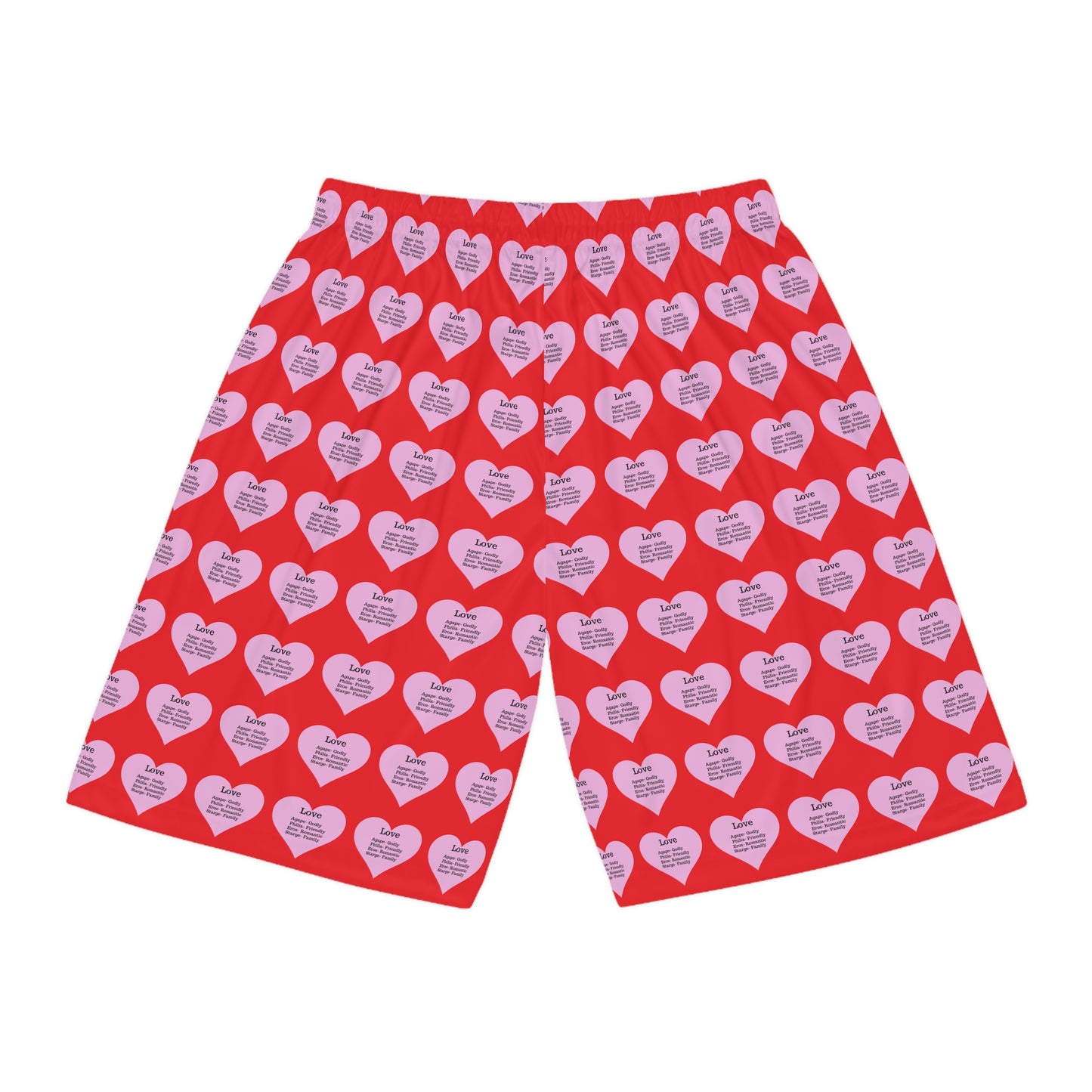 Love Heart All-Over-Print Basketball Shorts (Red)