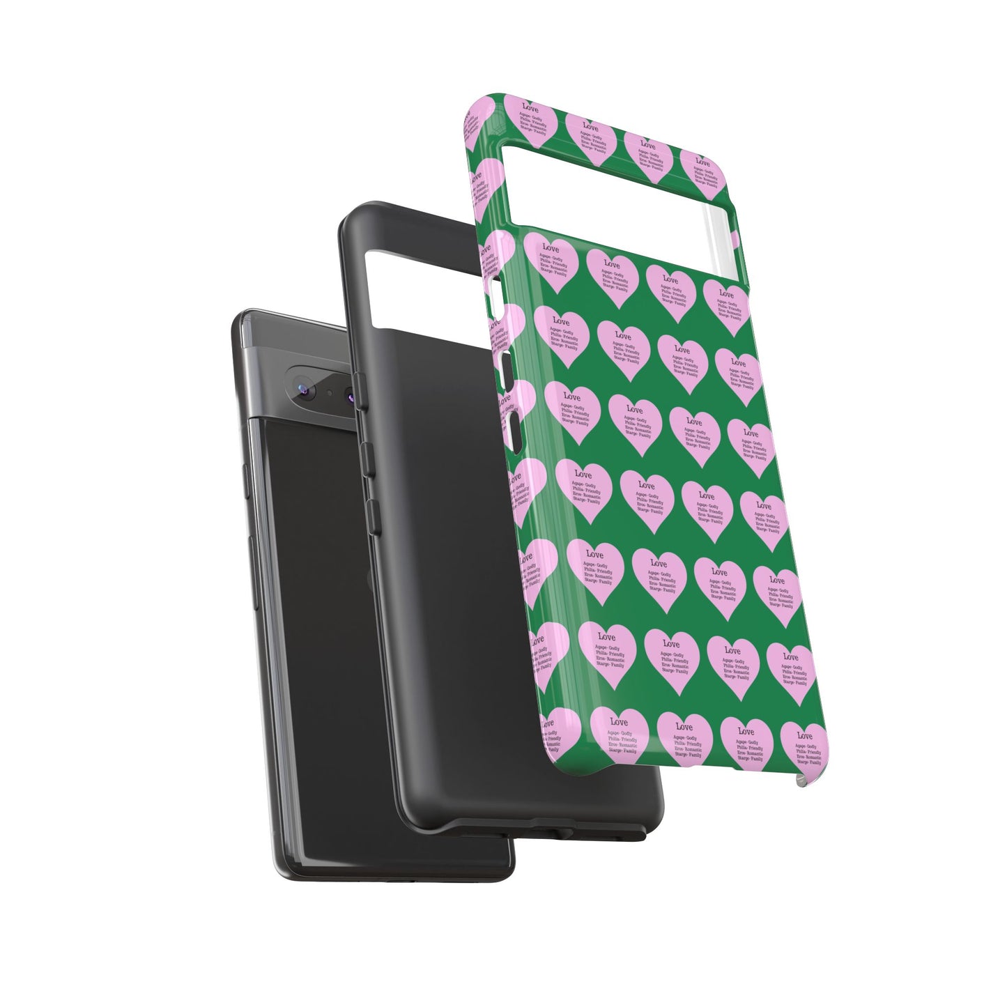 Hearts-A-Flutter Phone Case (iPhone, Google Pixel)(Dark green)