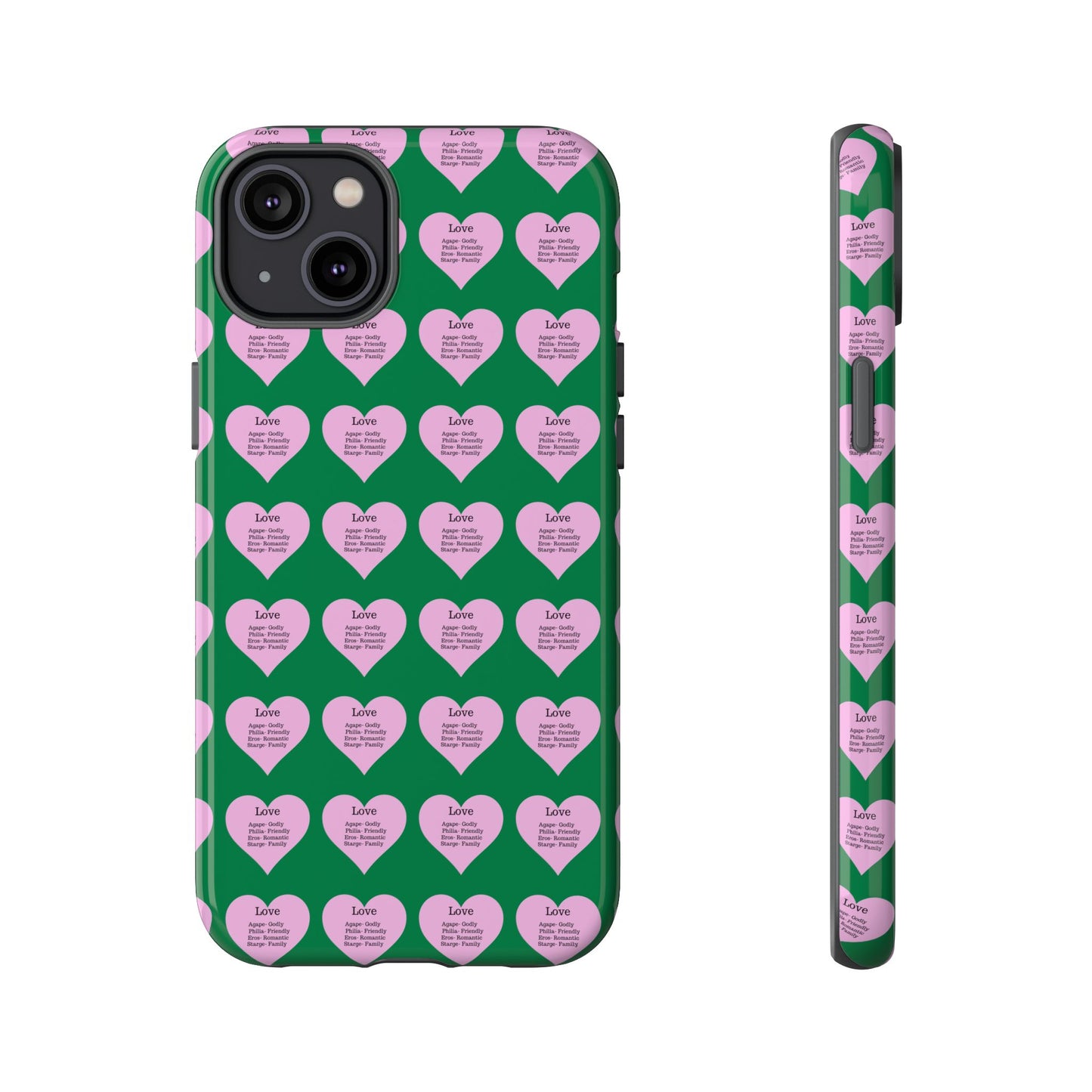 Hearts-A-Flutter Phone Case (iPhone, Google Pixel)(Dark green)