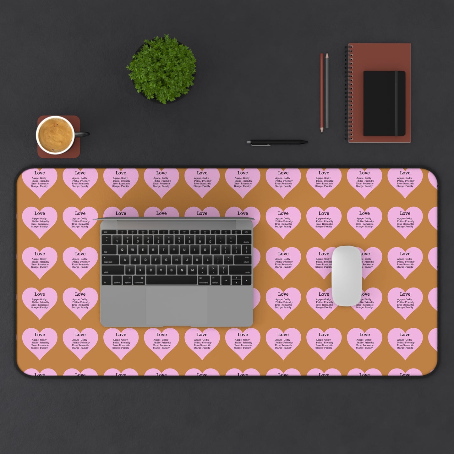 Love Hearts Desk Mat (Light brown)