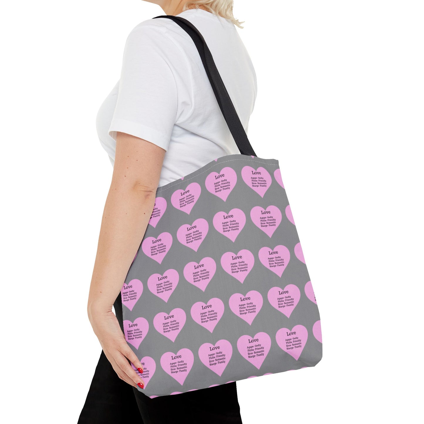 Pink Hearts Tote Bag (Grey)