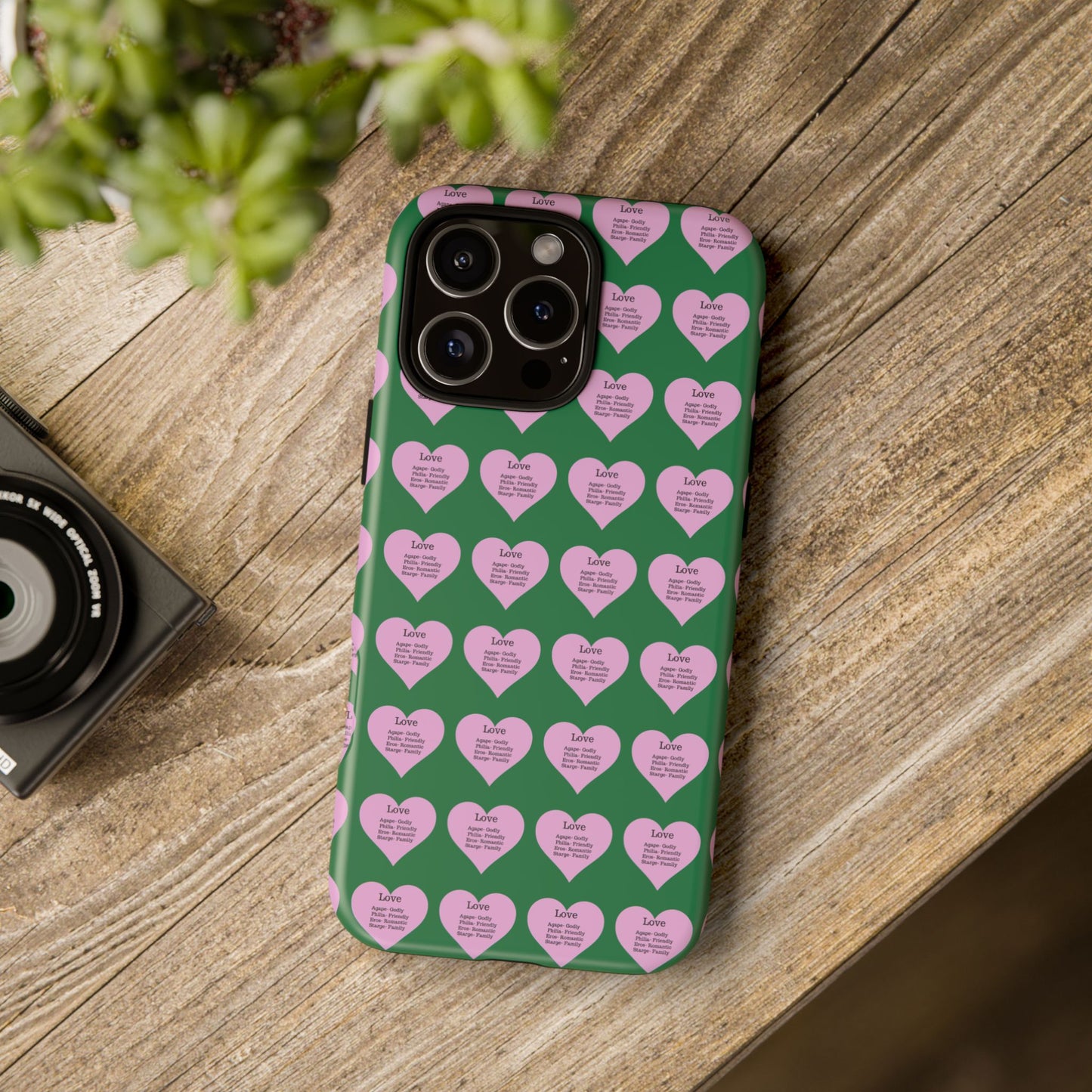 Hearts-A-Flutter Phone Case (iPhone, Google Pixel)(Dark green)