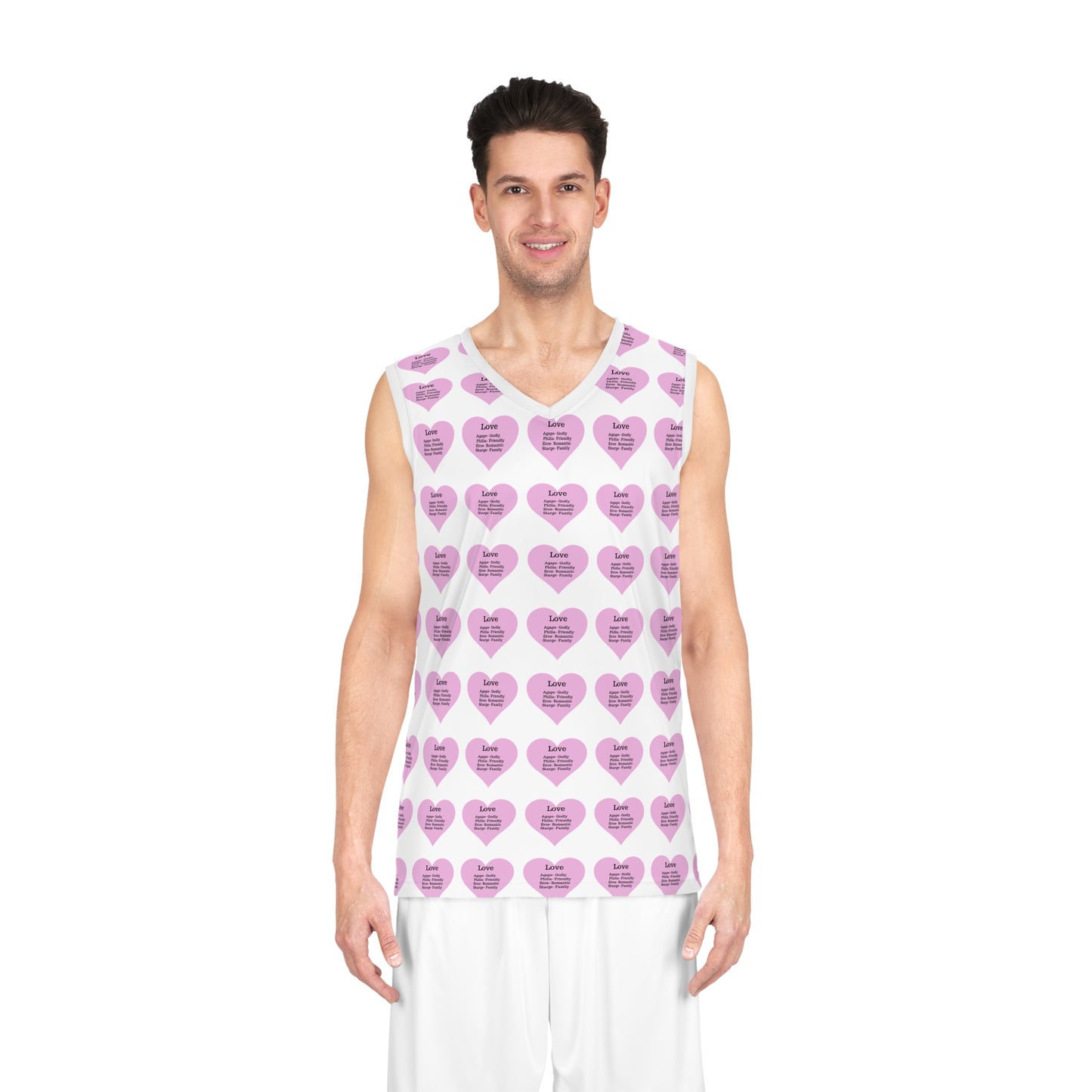 Love Heart All-Over-Print Basketball Jersey (White)