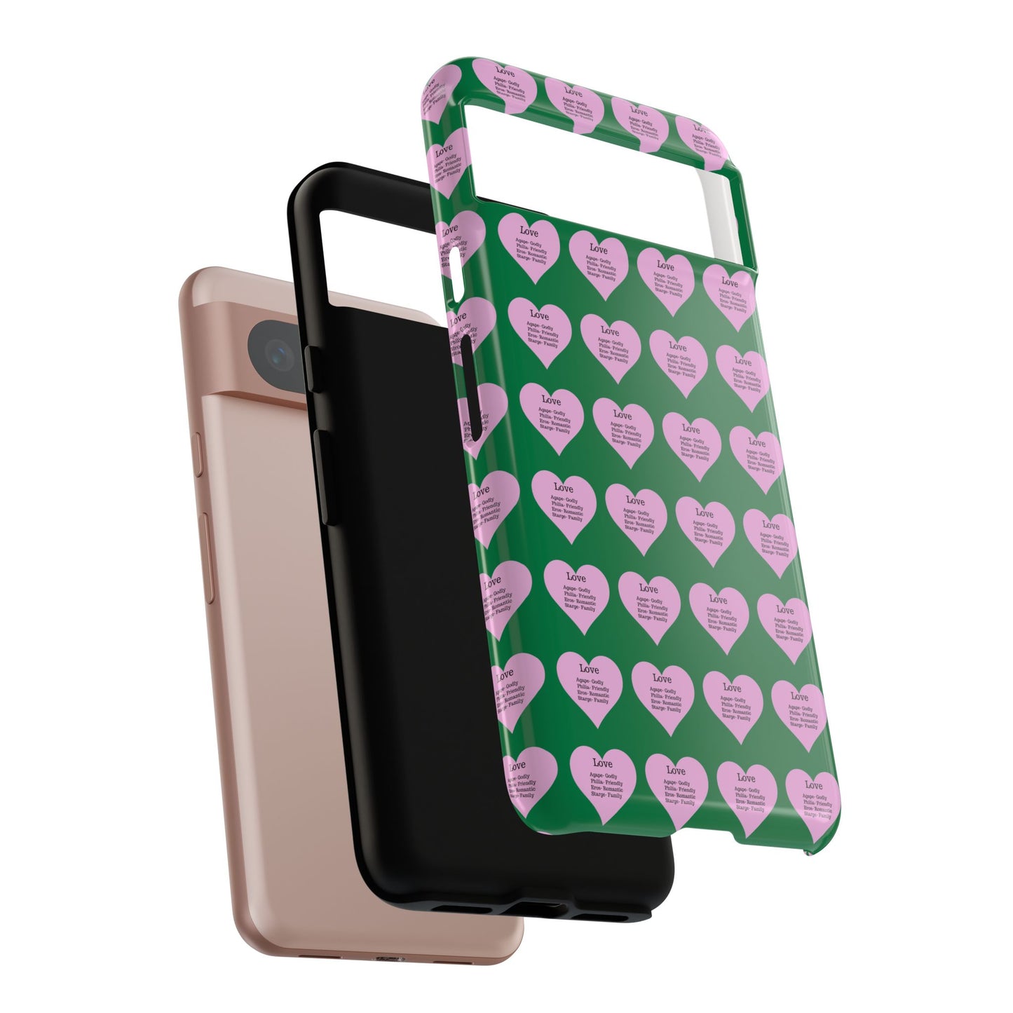 Hearts-A-Flutter Phone Case (iPhone, Google Pixel)(Dark green)