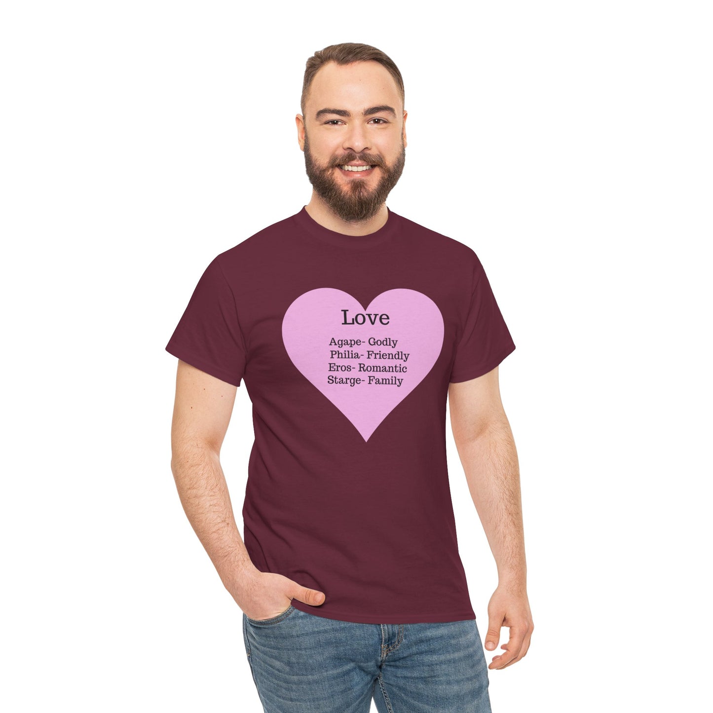 Unisex Love Heart Heavy Cotton T-Shirt - Comfortable Classic Fit Apparel