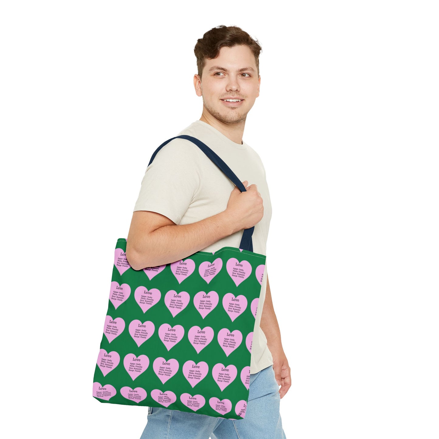 Pink Hearts Tote Bag (Dark green)