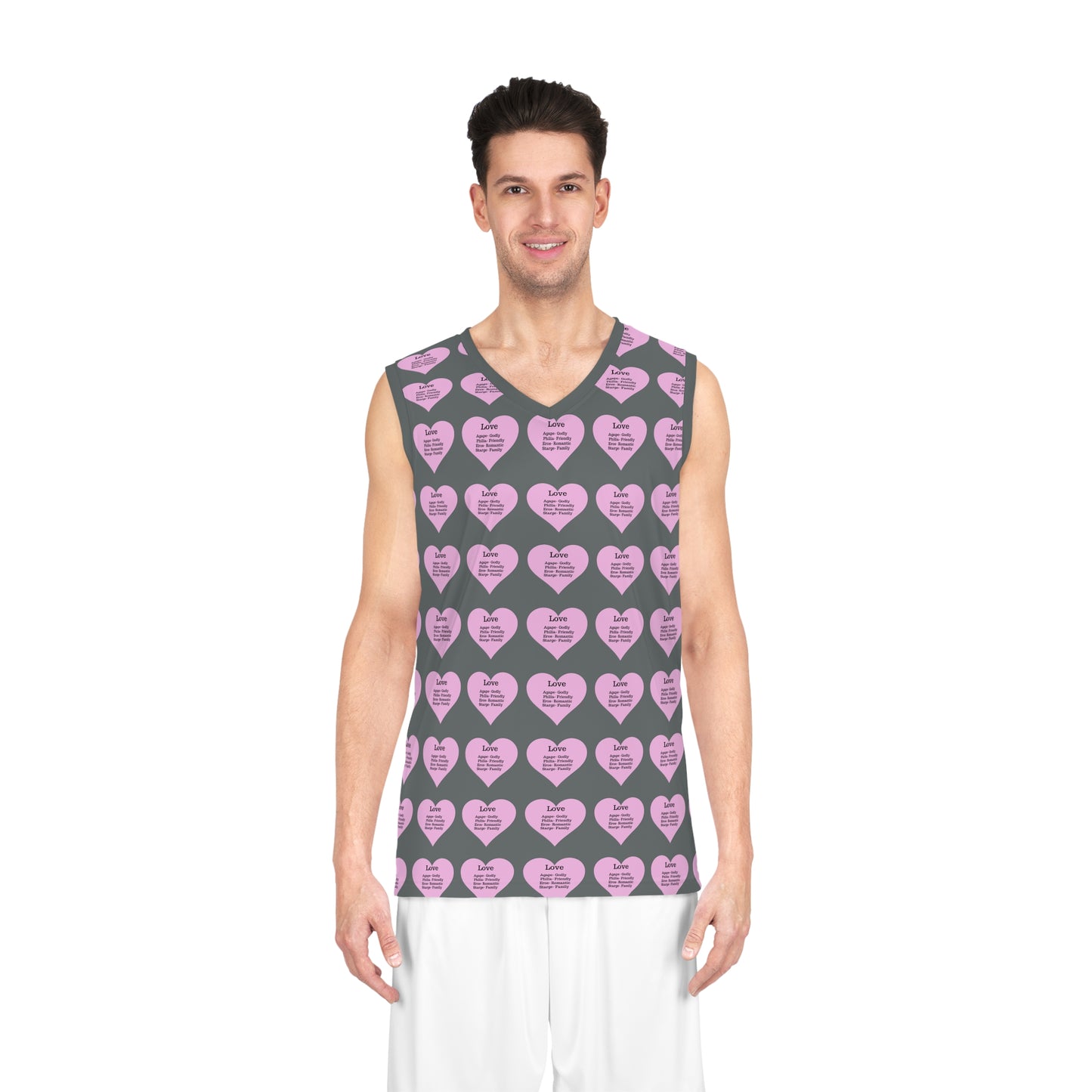 Love Heart All-Over-Print Basketball Jersey (Dark Grey)
