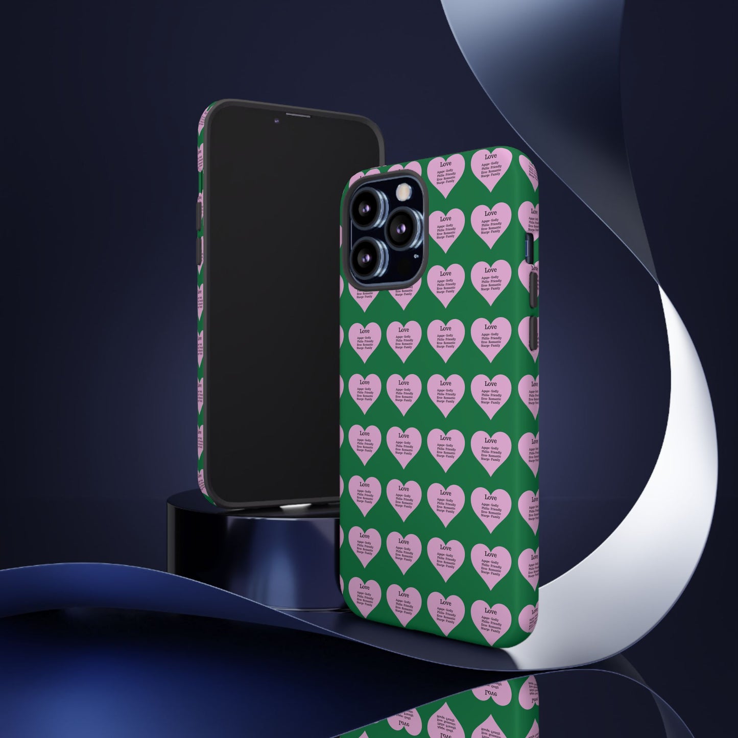 Hearts-A-Flutter Phone Case (iPhone, Google Pixel)(Dark green)