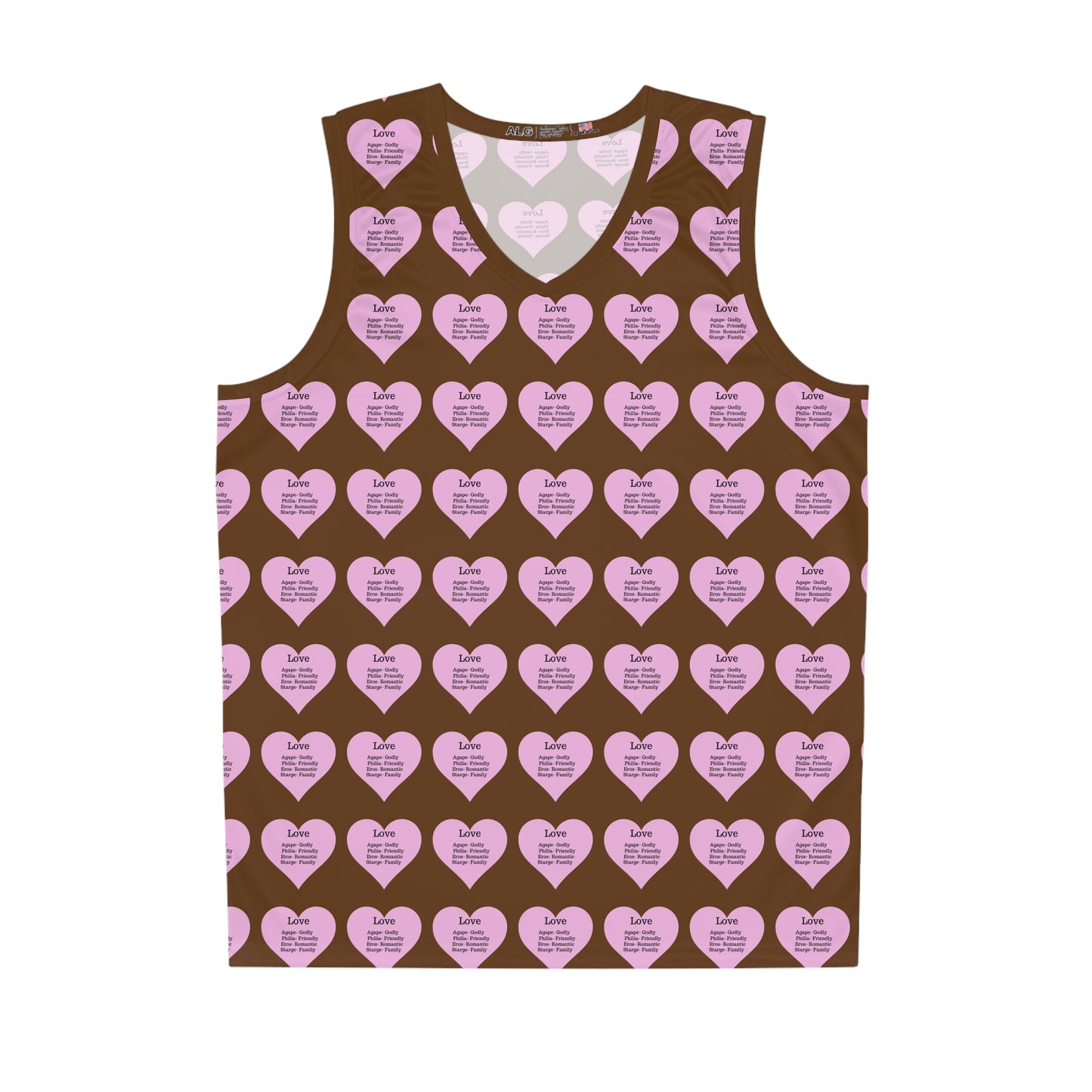 Love Heart All-Over-Print Basketball Jersey (Brown)