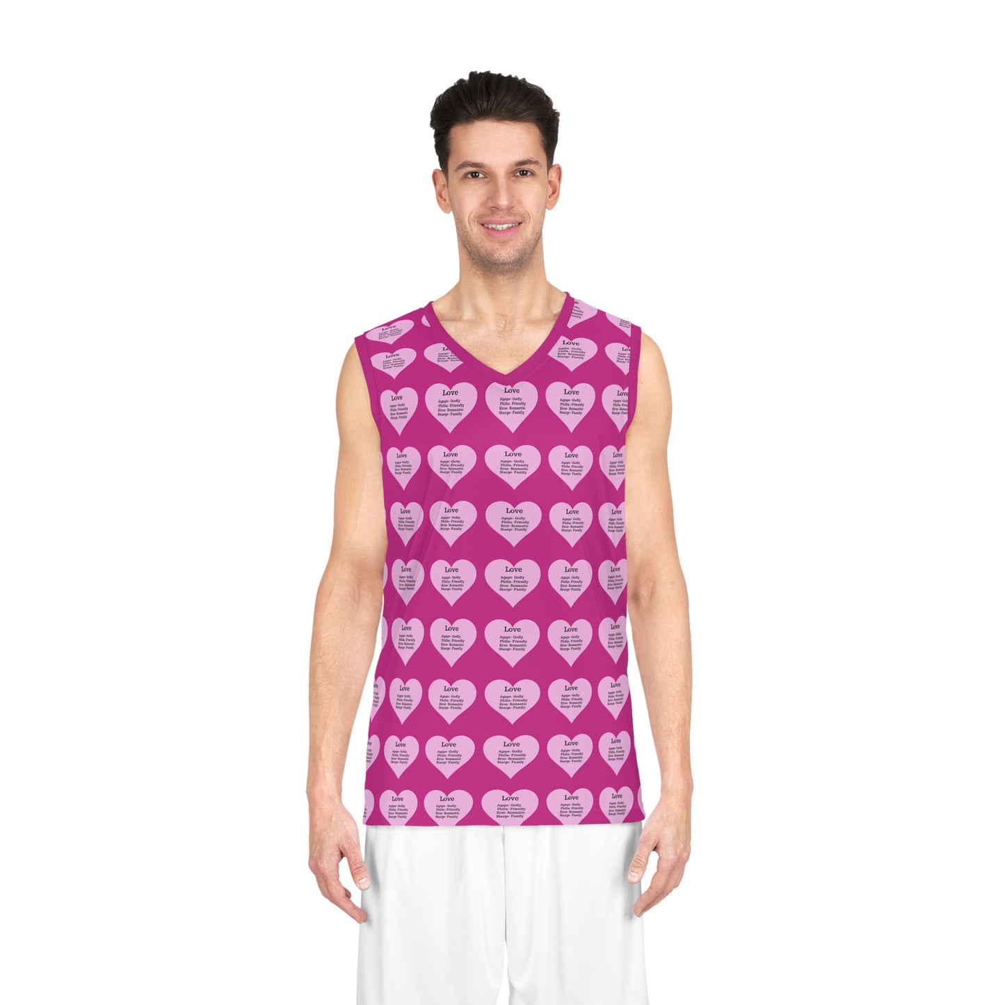 Love Heart All-Over-Print Basketball Jersey (Pink)