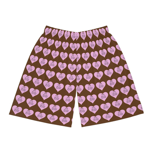 Love Heart All-Over-Print Basketball Shorts (Brown)