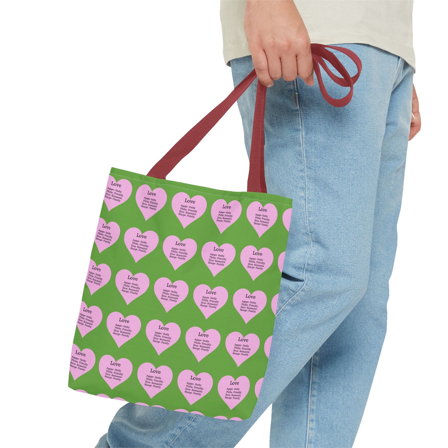 Pink Hearts Tote Bag (Green)