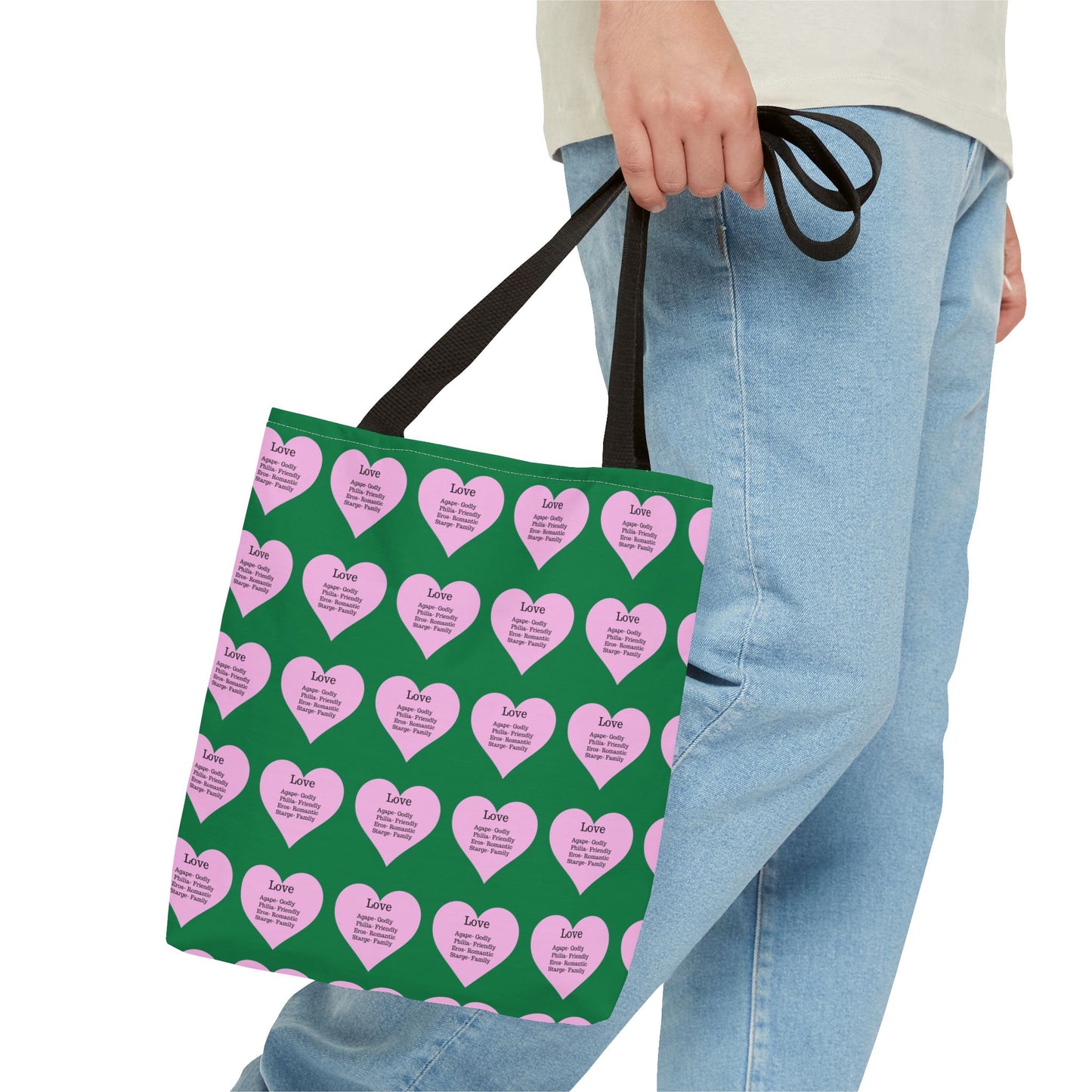 Pink Hearts Tote Bag (Dark green)
