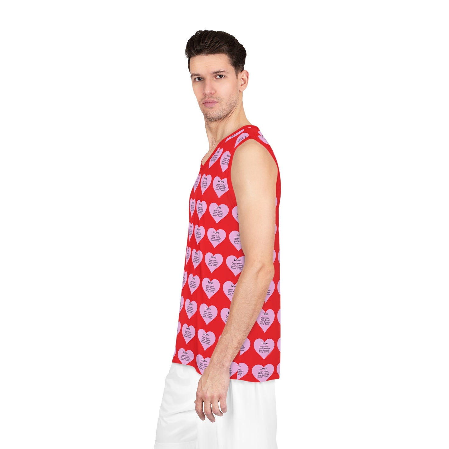 Love Heart All-Over-Print Basketball Jersey (Red)