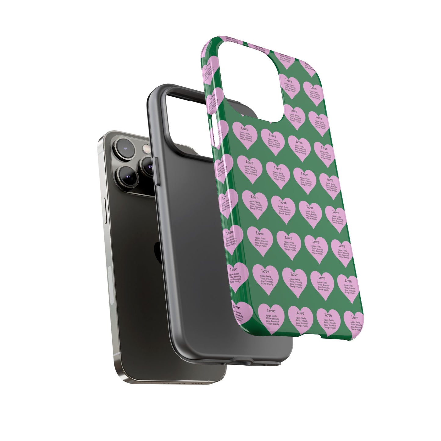 Hearts-A-Flutter Phone Case (iPhone, Google Pixel)(Dark green)