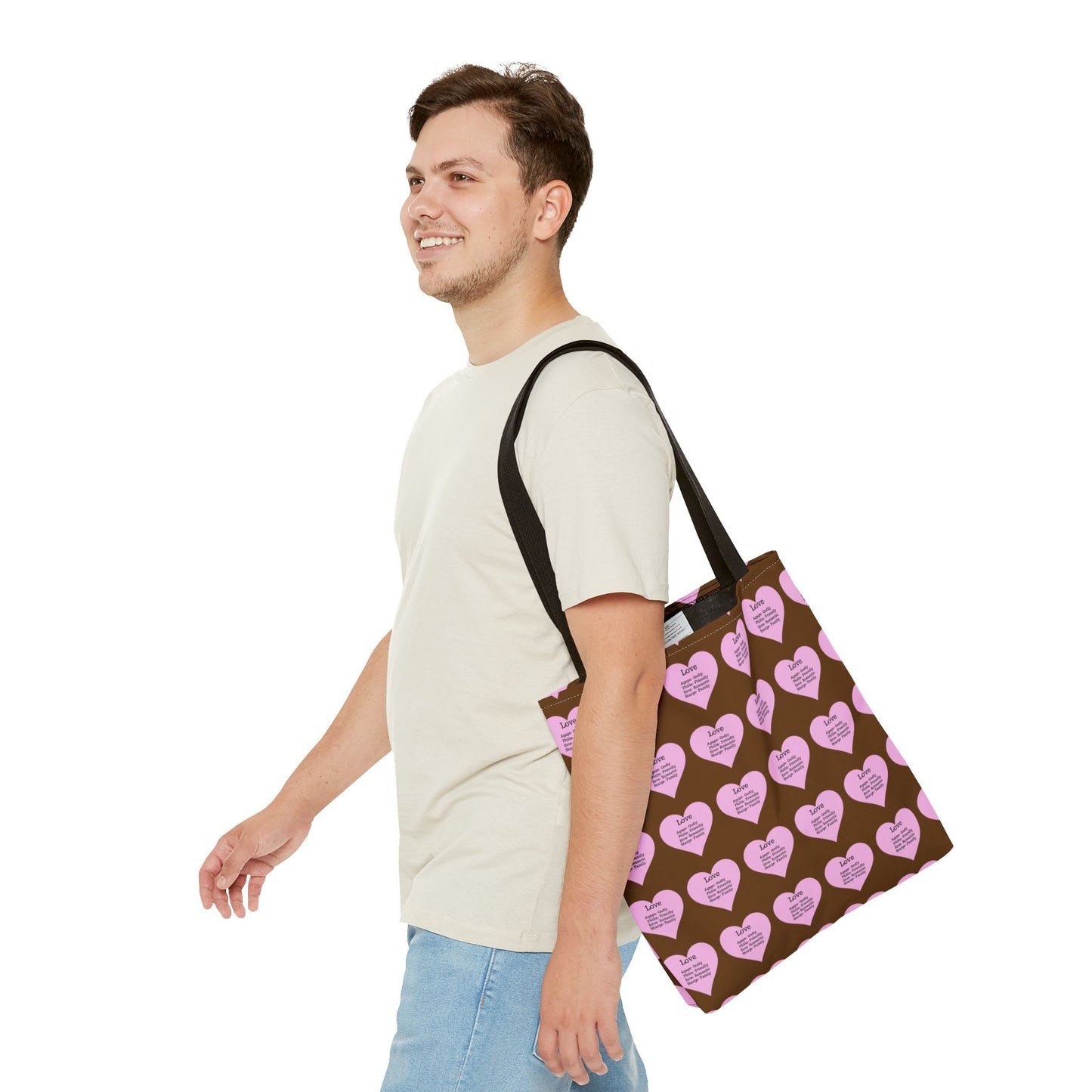 Pink Hearts Tote Bag (Brown)