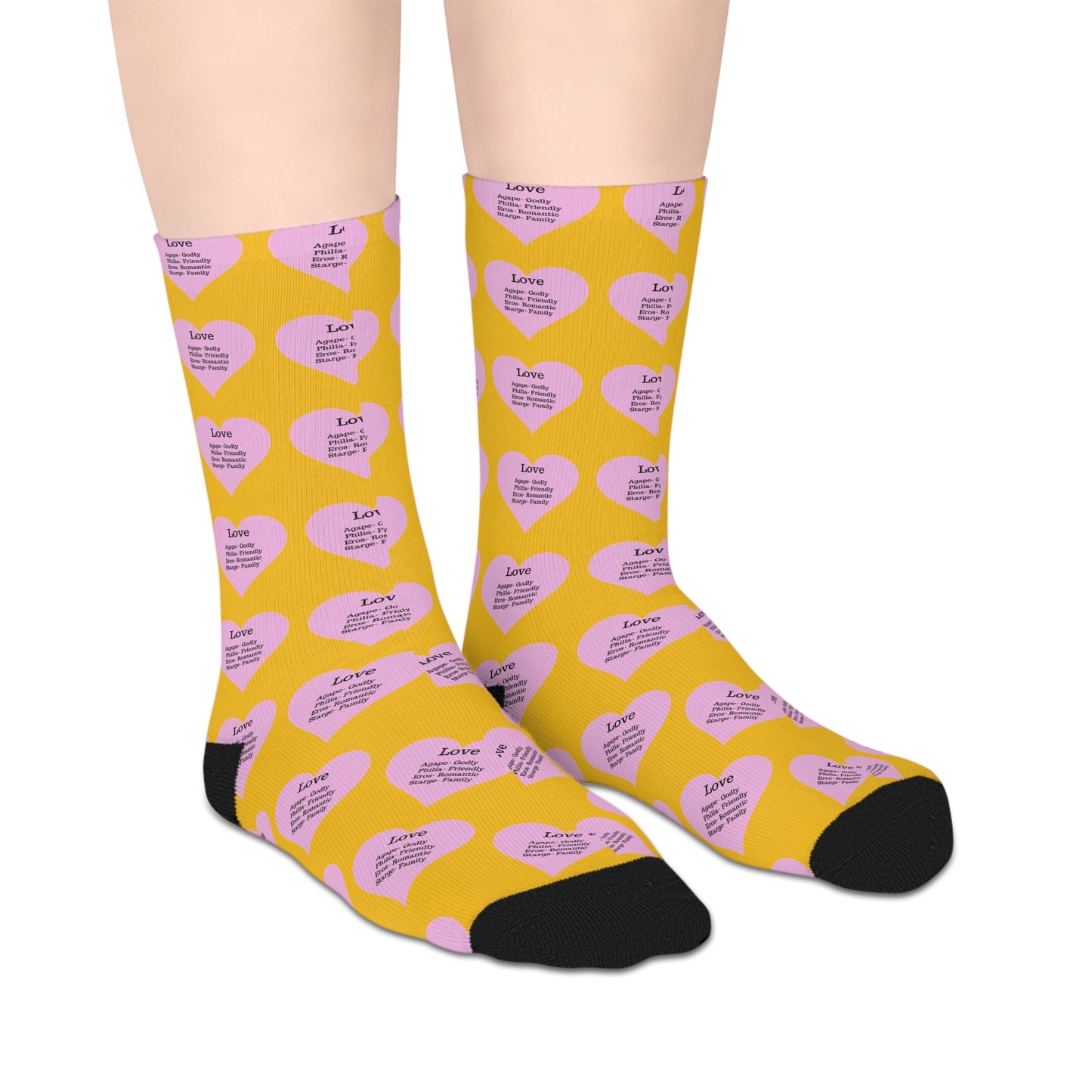 The Love Hearts Mid-Length Socks (Yellow)