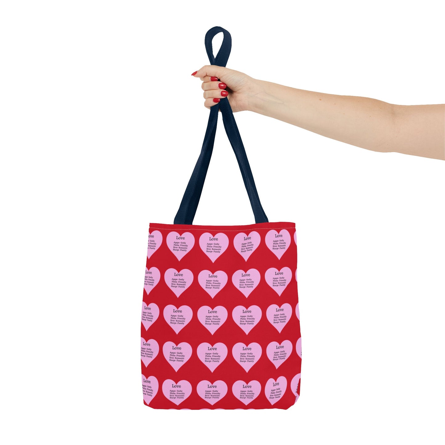 Pink Hearts Tote Bag (Dark red)