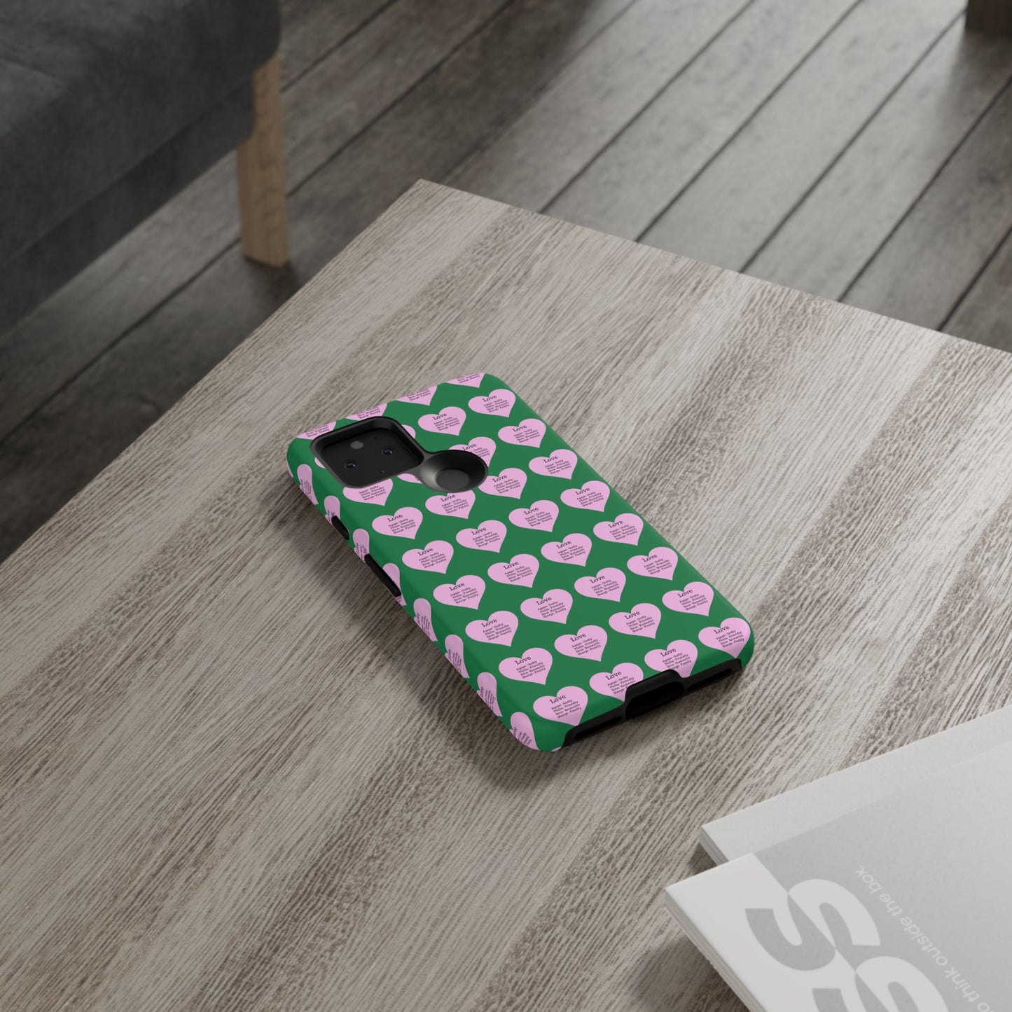 Hearts-A-Flutter Phone Case (iPhone, Google Pixel)(Dark green)