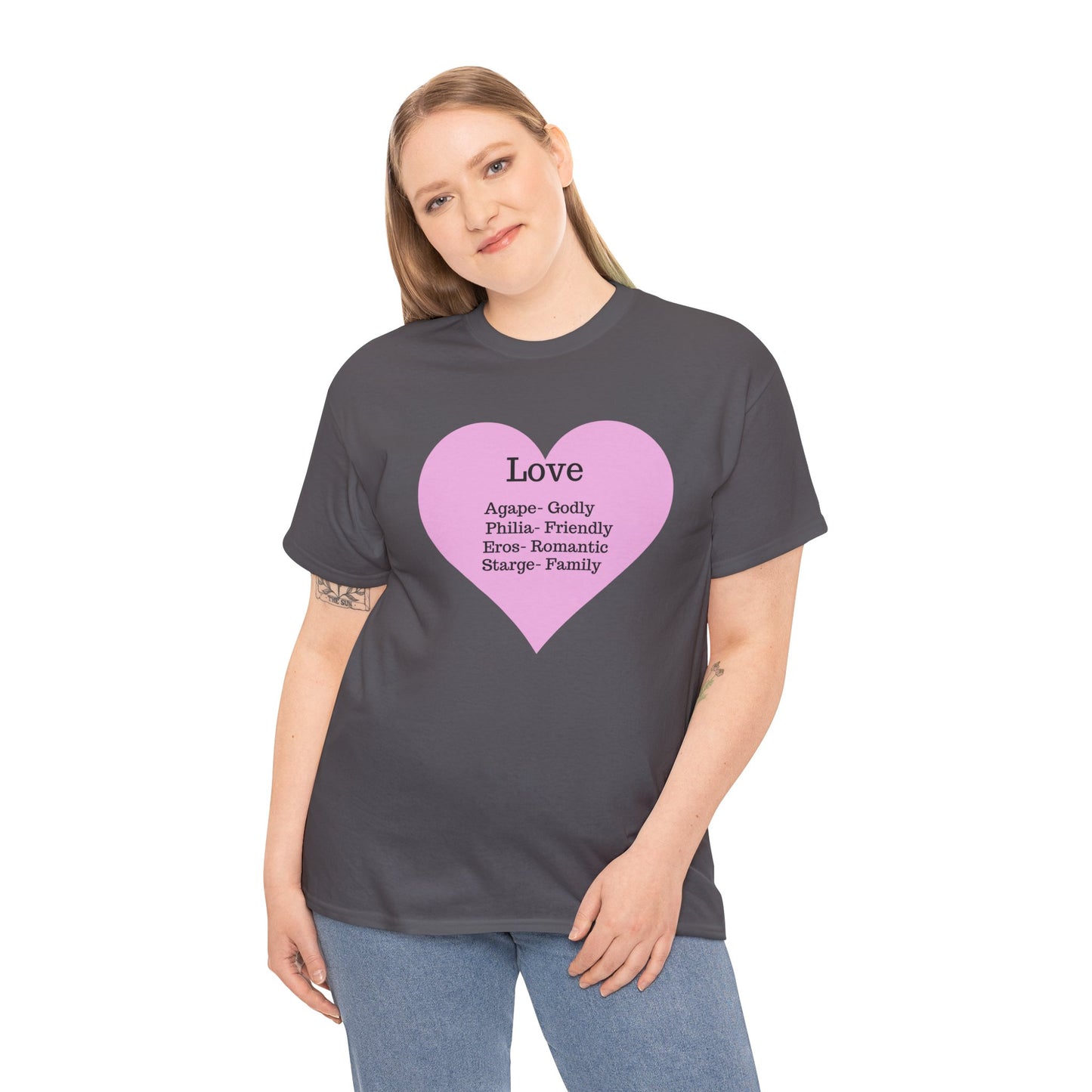 Unisex Love Heart Heavy Cotton T-Shirt - Comfortable Classic Fit Apparel