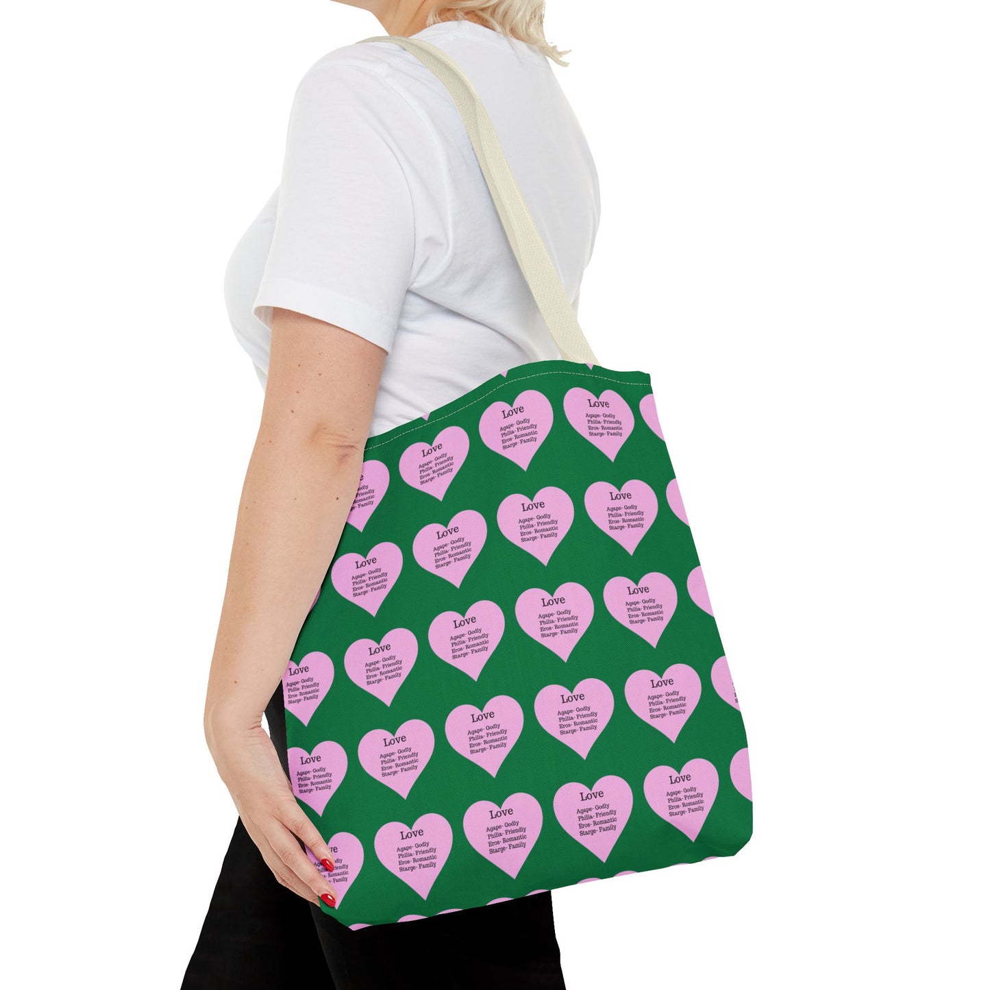 Pink Hearts Tote Bag (Dark green)